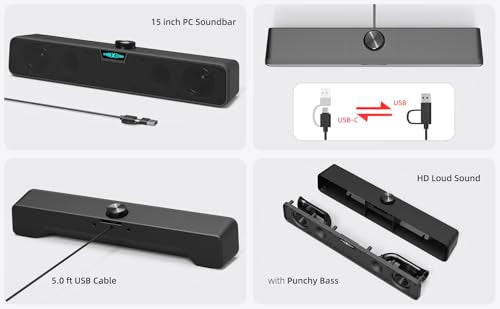 Computer Speakers for Desktop PC, USB Soundbar for Laptop with Loud Sound