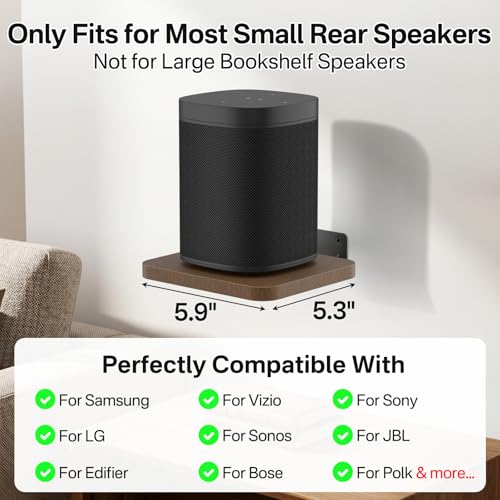 Aiweiwa Small Speaker Shelf Wall Mount Pair, 5.3" x 6.7" Adjustable Rear Speaker Wall Mount Shelves for Small Surround Sound Speakers, Wooden Floating Speaker Wall Shelves, Up to 7 lbs Per Shelf