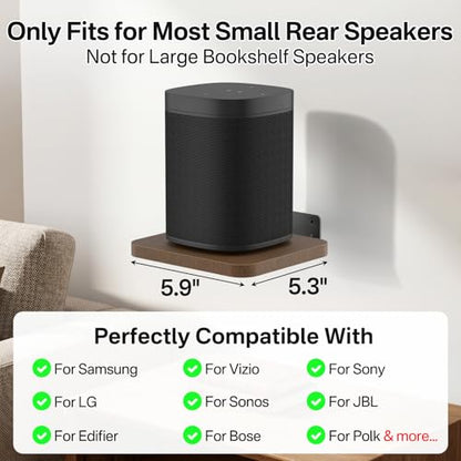 Aiweiwa Small Speaker Shelf Wall Mount Pair, 5.3" x 6.7" Adjustable Rear Speaker Wall Mount Shelves for Small Surround Sound Speakers, Wooden Floating Speaker Wall Shelves, Up to 7 lbs Per Shelf