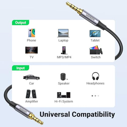 UGREEN 3.5mm Audio Cable, 4-Pole TRRS, Nylon Braided, Hi-Fi Stereo, 3FT | Male to Male, Auxiliary Cable, AUX Cord, Compatible with iPad, Samsung Phones, Tablets, Car Home Stereos, Headphones, Speaker - size: 3FT