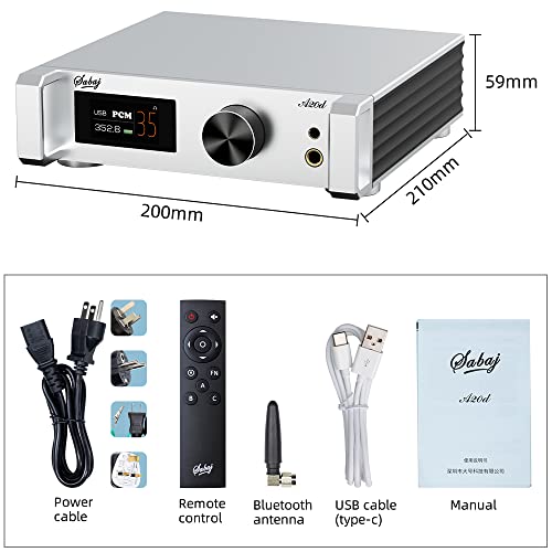 SABAJ A20d 2022 Version DAC Headphone Amplifier LDAC 24bit/96kHz,APTX/HD,SBC,AAC,Second-Generation XMOS Solution Supports DoP256 and Native DSD512,PCM 32bit/768kHz,ES9038PRO Chip with Remote Control - color: A20d 2022 (ES9038PRO)
