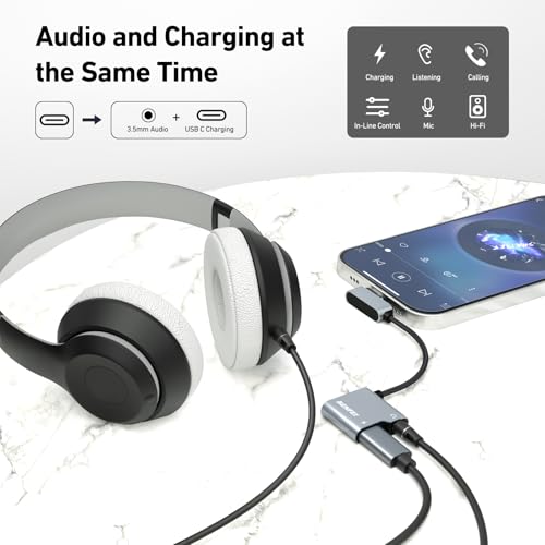 BENFEI USB C to Audio Jack Adapter with 60W Fast Charging, USB-C to 3.5mm Female Headphone Compatible with iPhone 15 Pro Max/15 Pro/15, Samsung Galaxy S24/S23/S22/S21 Ultra, iPad Pro, Pixel 8 Grey - color: grey, size: 3.5mm + PD