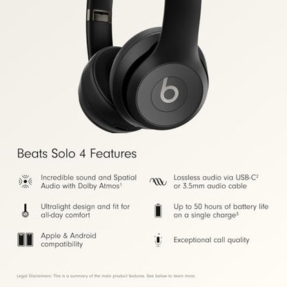Beats Solo4 with AppleCare+ for Headphones (2 Years) - Matte Black - color: Matte Black, style: With AppleCare+