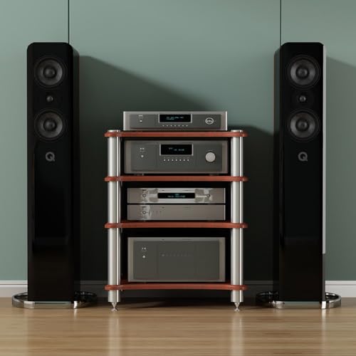 HiFi Amplifier Rack Cabinet, Audio Equipment Stand with Spiked Feet | Stereo Component Shelf, Heavy Duty AV Rack for Power Amplifier, Turntable and Home Theater System(Teak,1-layer) - color: Teak, size: 1-layer