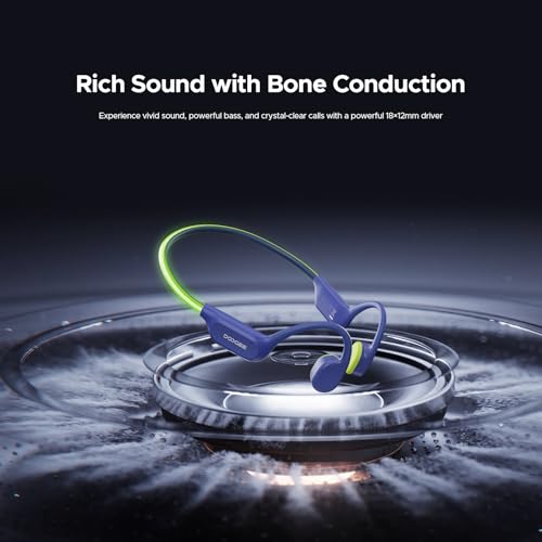 Bone Conduction Headphones Bluetooth 6.0, LED Light, Open Ear Headphones IPX8 Waterproof, 32GB Built-in Memory, with Mic, 10-Hour Battery Life for Cycling, Swimming and Fitness (Blue) - color: Blue