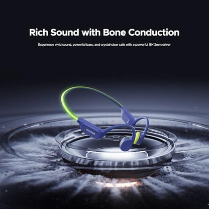 Bone Conduction Headphones Bluetooth 6.0, LED Light, Open Ear Headphones IPX8 Waterproof, 32GB Built-in Memory, with Mic, 10-Hour Battery Life for Cycling, Swimming and Fitness (Blue) - color: Blue