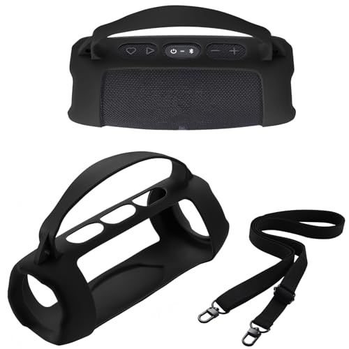 Silicone Case Cover for JBL Charge 5 Wi-Fi/Charge 5 Portable Bluetooth Speaker Protective Sleeve Skin Travel Carrying Case Replacement with Shoulder Strap Wireless Speaker Accessories(Black) - color: BLACK