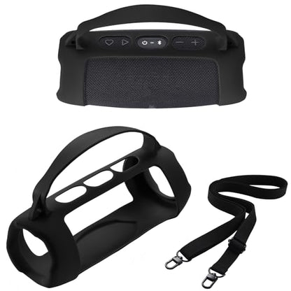 Silicone Case Cover for JBL Charge 5 Wi-Fi/Charge 5 Portable Bluetooth Speaker Protective Sleeve Skin Travel Carrying Case Replacement with Shoulder Strap Wireless Speaker Accessories(Black) - color: BLACK