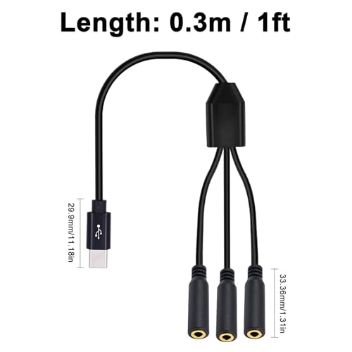Poyiccot USB C to 3.5mm Audio Jack Cable, 1 to 3 Ways 3.5mm TRRS Aux to USB C Splitter Type C to Headphone Aux Cable Compatible with Micphone, Headphone, Galaxy, MacBook, 30cm/1ft - style: 1 to 3ways