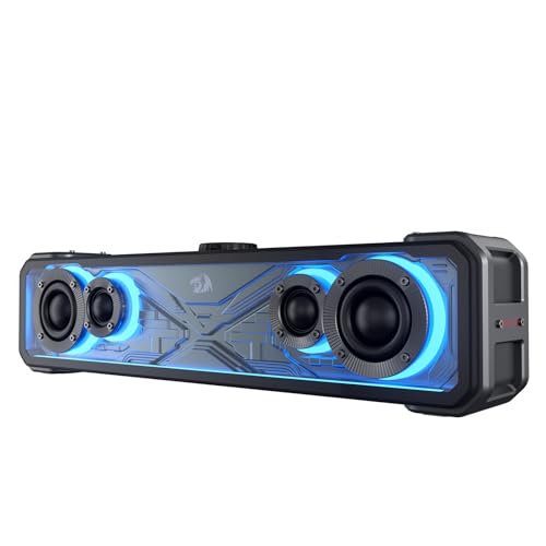 Redragon GS817 RGB Desktop Soundbar, 2.0 Channel Stereo Speakers for Desktop w/Massive 30W Max Power, Touch-Control, Wireless 5.3 & 3.5mm AUX Inputs, Black