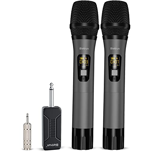 Bietrun UHF Wireless Microphone with 1/4'' Plug Rechargeable Receiver - color: Grey