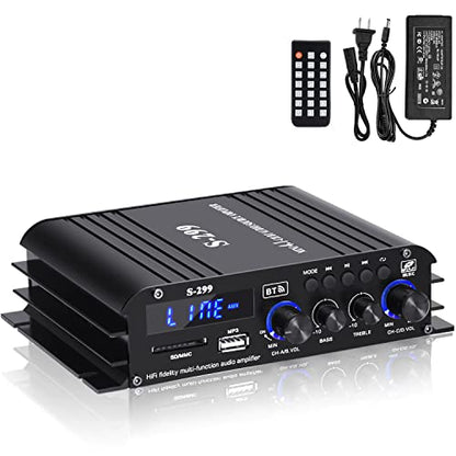 S299 Max 800W Bluetooth Home Audio Amplifier, RMS 40Wx4 4.1CH Bluetooth | Power Amplifier with Active Subwoofer, Sound Audio System w/AUX, Headphone Jack, USB, SD, Remote Control