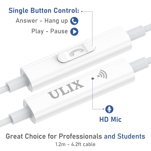 UliX Rider Wired Earbuds in-Ear Headphones, 5 Years Warranty, Earphones with Microphone, with Anti-Tangle Cable, Ear Buds for iPhone, iPad, Samsung, School Students, Kids, Women, Small Ears - White - color: White, style: 3.5 mm