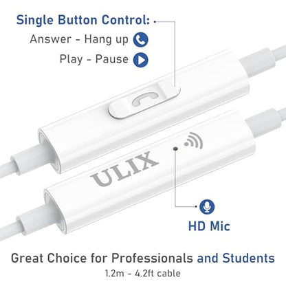 UliX Rider Wired Earbuds in-Ear Headphones, 5 Years Warranty, Earphones with Microphone, with Anti-Tangle Cable, Ear Buds for iPhone, iPad, Samsung, School Students, Kids, Women, Small Ears - White - color: White, style: 3.5 mm