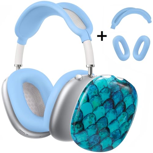 for Glitter AirPods Max Case with Cleaner Kit, Anti-Scratch Shell Pattern Ear Pad Case/Ear Cups Cover/Headband Cover for AirPods Max Protective Skin - color: Fish Scale Pattern