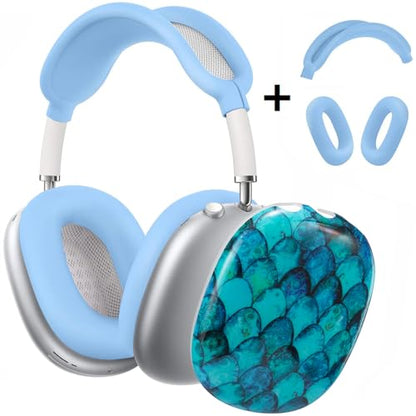 for Glitter AirPods Max Case with Cleaner Kit, Anti-Scratch Shell Pattern Ear Pad Case/Ear Cups Cover/Headband Cover for AirPods Max Protective Skin - color: Fish Scale Pattern