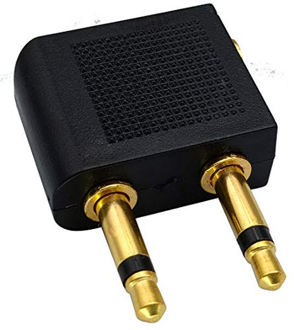 Dual 3.5mm (1/8") Male to 3.5mm Female AUX Audio Jack Adapter Converter for Using Headphone on Airplane Airline Flight (2 Pack)