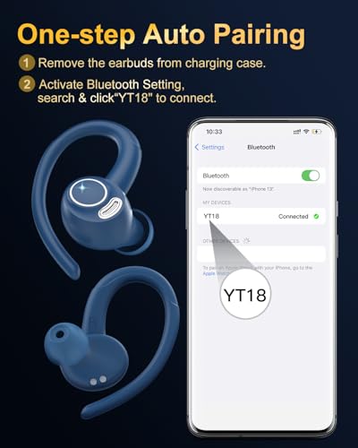 Wireless Earbuds, Bluetooth 5.4 Headphones Sport Over Ear Buds with ENC Mic | Noise Cancelling Mic,48H, Wireless Earphone with Earhooks, Stereo Deep Bass, IP7 Waterproof Ear Bud for Workout Running, Blue - color: Blue