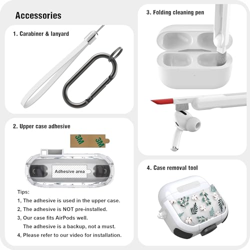 WENEW Case for AirPods 4th Case Cover Secure Lock Automatic Snap Switch Clip Cleaner Kit Lanyard Women Stylish Flower Armour Hard Shell Full Body Front LED Visible (Green Leaves, AirPods 4th) - color: Green Leaves, size: AirPods 4