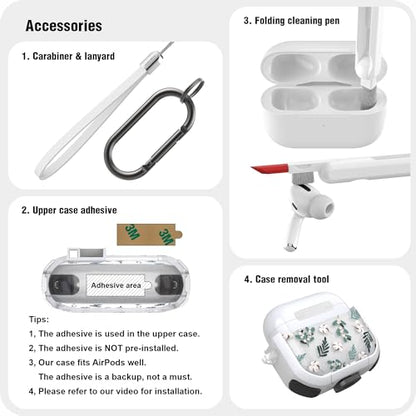 WENEW Case for AirPods 4th Case Cover Secure Lock Automatic Snap Switch Clip Cleaner Kit Lanyard Women Stylish Flower Armour Hard Shell Full Body Front LED Visible (Green Leaves, AirPods 4th) - color: Green Leaves, size: AirPods 4