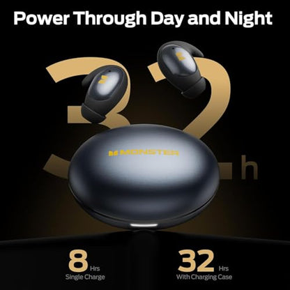 Monster Sleep Ear100 Ear Buds, Sleep Headphones with Stereo Sound, Design for Side Sleeper, 32H Playtime, Bluetooth 6.0, ENC Noise Cancelling, IPX6 Waterproof Mini Earbuds, Black