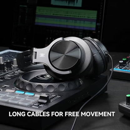 OneOdio A71D Wired Over-Ear Headphones, Studio Monitor Headsets, Hi-Res DJ Stereo Headphone with Foldable Design, 3.5/6.35MM Plug for AMP Recording Podcast Mixing PC Guitar - Black