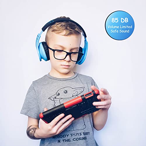 PowerLocus Bluetooth Headphones for Kids, Wireless Foldable Headphones Over Ear, Headphone with Microphone, 85DB Volume Limit, Wireless and Wired Headset with Micro SD, FM for Cellphones, Tablets, PC - color: Blue