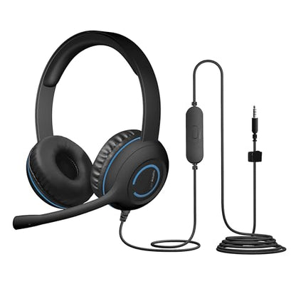 Cyber Acoustics AC-5002 3.5mm Stereo Headset with Durable TuffCord | Made with 60% Recycled Plastic, Durable for K-12 Classrooms or Home, Compatible with Xbox and PlayStation Controllers - size: 1-Unit