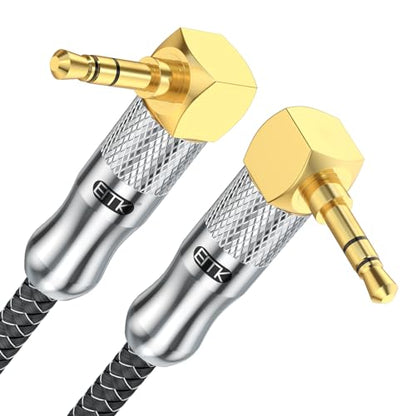 EMK 90 Degree Male to Right Angle Male 3.5mm Stereo Audio Aux Cable 0.5M Gold Plated Dual Angled TRS Aux Cord Compatible with Laptop, Smartphone, Music Player, Tablets, Speakers - size: 1.5 Feet, style: 3.5mm TRS Dual 90° Aux Cable