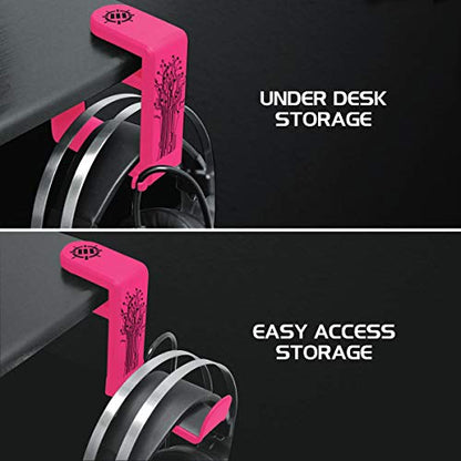 Enhance Gamer Headset Holder with 360 Degree Swivel Arm, Universal Table and Desk Clamp with Integrated Cable Storage – Pink - color: pink