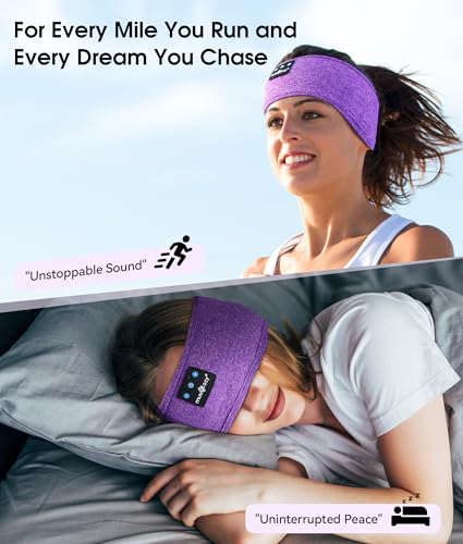 MUSICOZY Bluetooth 5.4 Sleep Headphones Headband Sports Wireless Audio | Earbuds 2 in 1 Design with Breathable Stretch Fabric, HD Stereo Sound Speakers for Workout Yoga Running, Nighttime Sleep Use - color: Amethyst