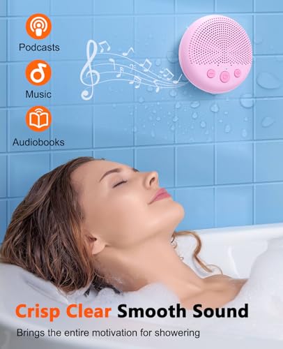 LENRUE Shower Speaker, Bluetooth Waterproof Speaker Wireless, Portable Speaker with Clear Loud Sound, Suction Cup, Lanyard, Ideas Gifts - color: Pink
