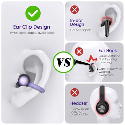 M97 Clip On Earbuds Wireless Bluetooth 6.0, Open Ear Headphones with 50H Battery 10-Min Quick Charge, Featherlight C-Shaped Hook, Secure Fit for Running/Gym, IPX5 Waterproof, Deep Bass(purple) - color: Purple