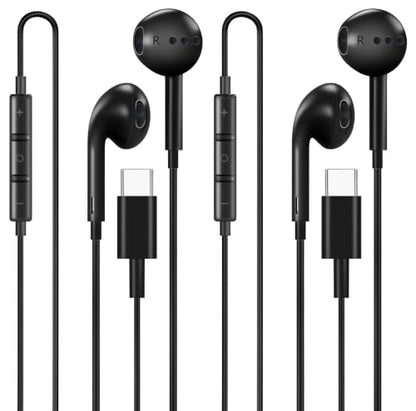 esbeecables USB C 헤드폰 유선, 마이크 및 리모컨 포함 타입 C 이어폰 2팩, 노이즈 캔슬링 인이어 이어버드, 아이폰 17/16/15 프로 맥스, 삼성 S25, 아이패드, 맥북, 픽셀과 호환 (블랙) - color: 블랙.