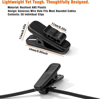26Pcs Headphone Cable Clips, Small Cord Management Clips for Earphones & Microphones – Secure & Organize 1.5mm-2.5mm Round Wires, Ideal for Sports, Office, Travel, and Daily Use