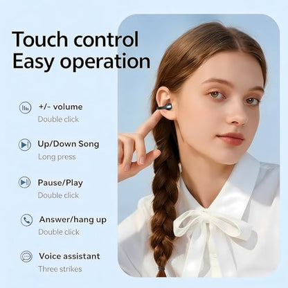 Clip On Earbuds, Open Ear Bluetooth 6.0 Wireless Headphones with Touch Control, Lightweight Ear Clip Design, Glasses Friendly Sports Earbuds for Running, Work & Travel, IPX6 Waterproof Black - color: Black