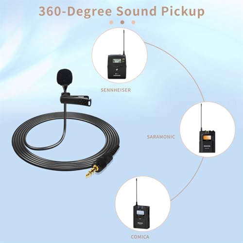4 FT 3.5mm TRS Mini Lavalier Lapel Microphone for Sennheiser, for Saramonic, for Comica, for Boya Wireless System Transmitter, Omnidirectional Condenser Mic – 1/8" Male Screw Lock Plug