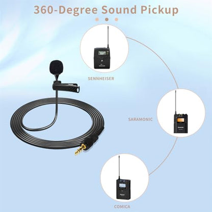 4 FT 3.5mm TRS Mini Lavalier Lapel Microphone for Sennheiser, for Saramonic, for Comica, for Boya Wireless System Transmitter, Omnidirectional Condenser Mic – 1/8" Male Screw Lock Plug