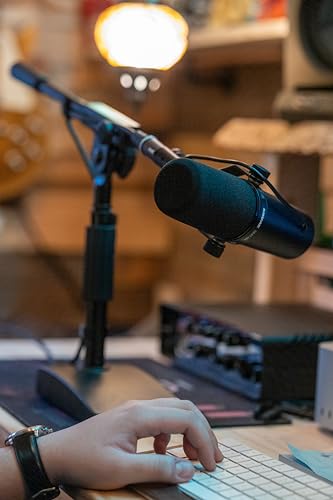 Shure by Gator Low Profile Mic Stand with Single-Section Boom (SH-DESKTOP2) | Compact Non-slip Weighted Base Twist Clutch Height Adjustment Integrated Cable Management.