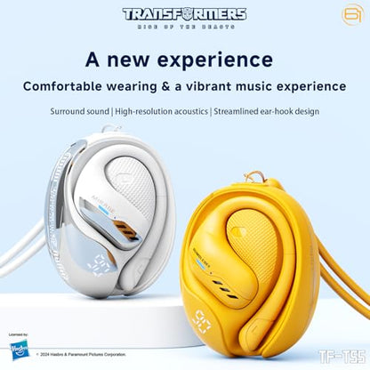 Transformers TF-T55 Open-Back Bluetooth Wireless Earbuds, Sleek Wing-Like Design Passive Noise Cancelling in-Ear Cool HiFi Calling Dual Modes Sports Earphones LED Display (Yellow - Bumblebee) - color: Bumblebee Yellow