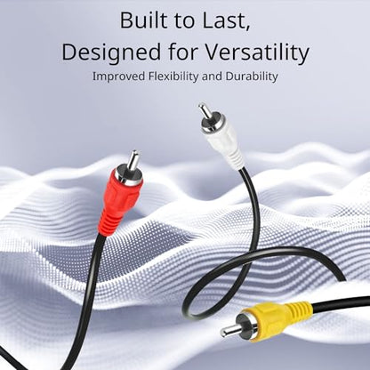 TNP 3 RCA AV Cable, 15FT Male-to-Male Composite Audio Video Cord for TV | Vcr-To-Tv Cable with Red, White and Yellow Plugs; Double Shielding Helps Reduce Rfi and Emi Interference - size: 15FT