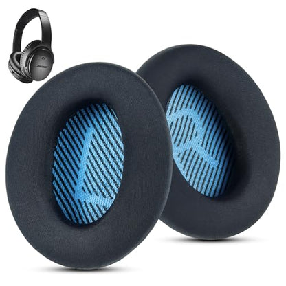 Fabric Comfort Replacement Ear Pads for Bose QuietComfort 35 / QC35 II – Fits QC45 QC25 QC15 QC2 AE2 AE2i AE2w SoundLink & SoundTrue (S3 Style) - color: N8 Black & Blue