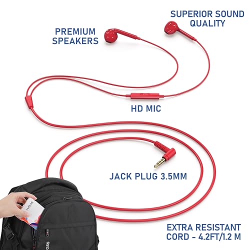 LUDOS Zenith Wired Earbuds in-Ear Headphones, 5 Year Warranty, Earphones - color: Red, size: 3.5 mm