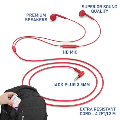 LUDOS Zenith Wired Earbuds in-Ear Headphones, 5 Year Warranty, Earphones - color: Red, size: 3.5 mm