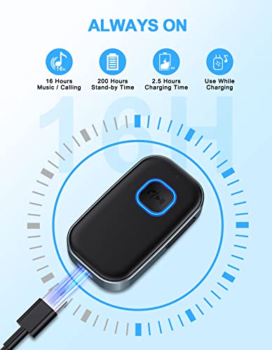 COMSOON Bluetooth AUX Adapter for Car, Wireless Audio Receiver | Noise Reduction Bluetooth Receiver for Music/Hands-Free Calls/Home Stereo/Speaker, 16H Battery Life/Dual Connect (Black+Gray) - color: Black+Gray