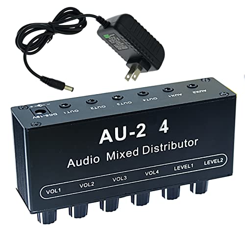 1/8" aux Input Mixing 2 in 4 Channel Way Out Headset Box Headphone Amplifier 3.5mm Mixer 1/8 inch Stereo Audio Amp with Ultra-Compact Portable mini Jack 3.5 Splitter hup for Studio and Stage