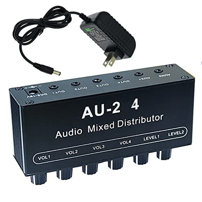 1/8" aux Input Mixing 2 in 4 Channel Way Out Headset Box Headphone Amplifier 3.5mm Mixer 1/8 inch Stereo Audio Amp with Ultra-Compact Portable mini Jack 3.5 Splitter hup for Studio and Stage