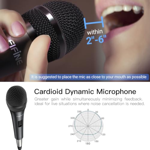 FIFINE K6 Karaoke Microphone with 1/4” Plug, Dynamic Vocal Mic for Singing