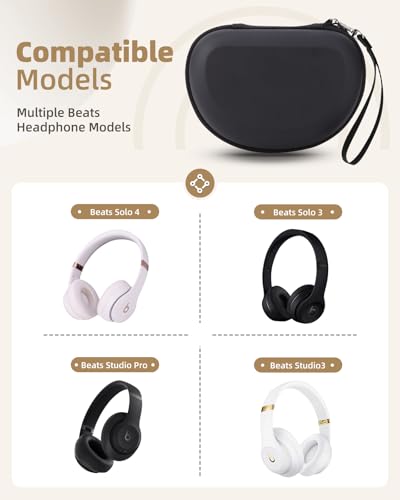 Hard Case for Beats Solo 4/Solo 3/Studio Pro/Studio3 On-Ear Headphones | Universal Portable Travel Organizer Bag, with Honeycomb Lid Protection - color: Black