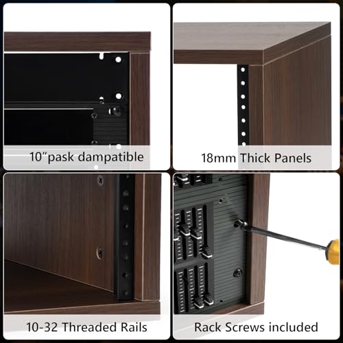 Wooden Desktop Studio Rack, 19-Inch Rack-Mount Compatible, 373mm Usable Depth, Threaded Rails, Natural or Walnut, 2U-8U (Walnut Woodgrain, 6U) - color: Walnut Woodgrain, size: 6U